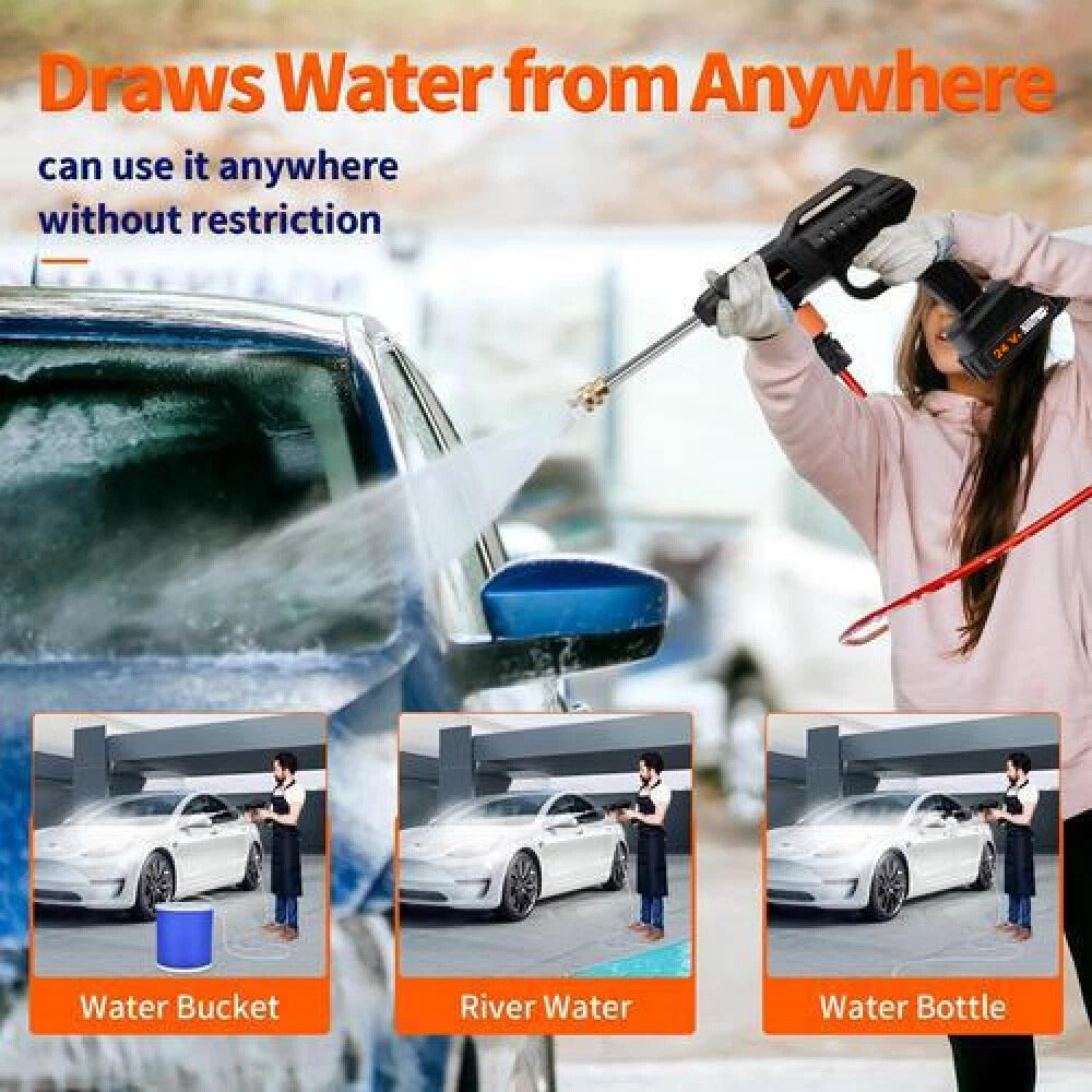 Portable Cordless Car High Pressure Washer Jet Water Wash Cleaner Gun +2 Battery