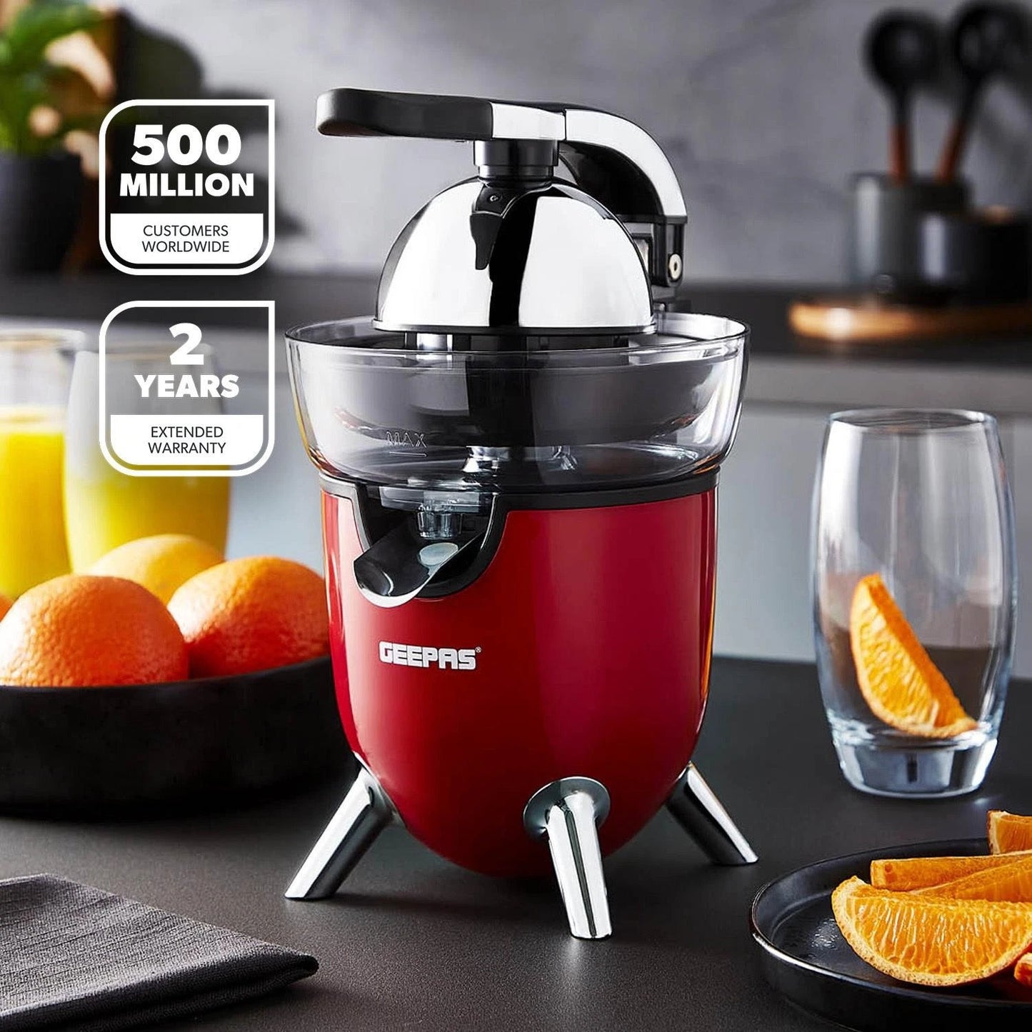 GEEPAS Electric Citrus Juicer Orange Fruit Squeezer Juice Extractor 2 Cones