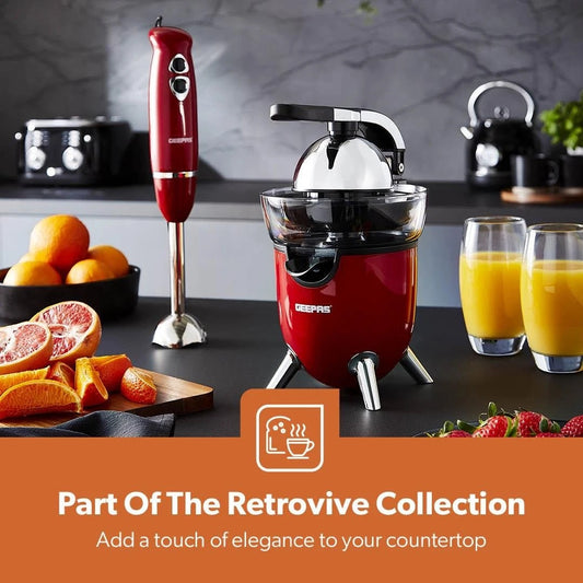 GEEPAS Electric Citrus Juicer Orange Fruit Squeezer Juice Extractor 2 Cones